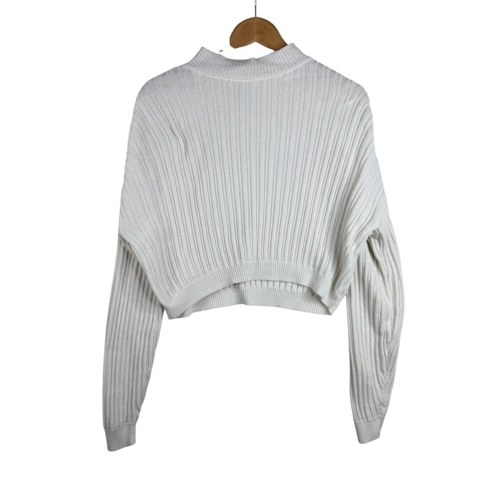 Hollister Womens Cropped Mock Neck Ribbed White Sweater Size Small